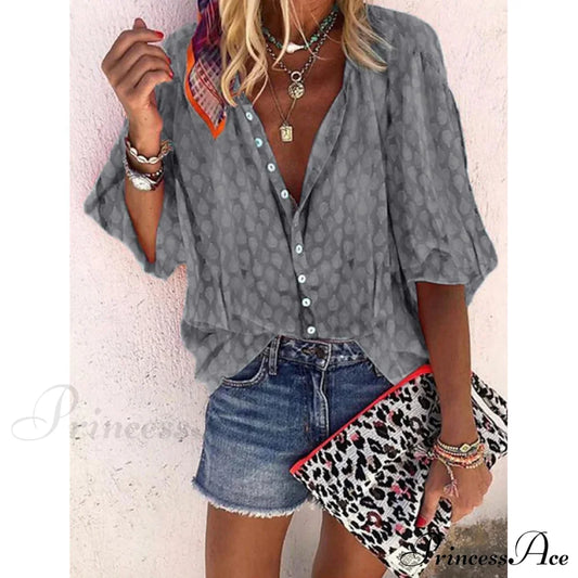 Women's Elegant Vintage Shirt Top Gray __stock:200 clothes refund_fee:800 tops