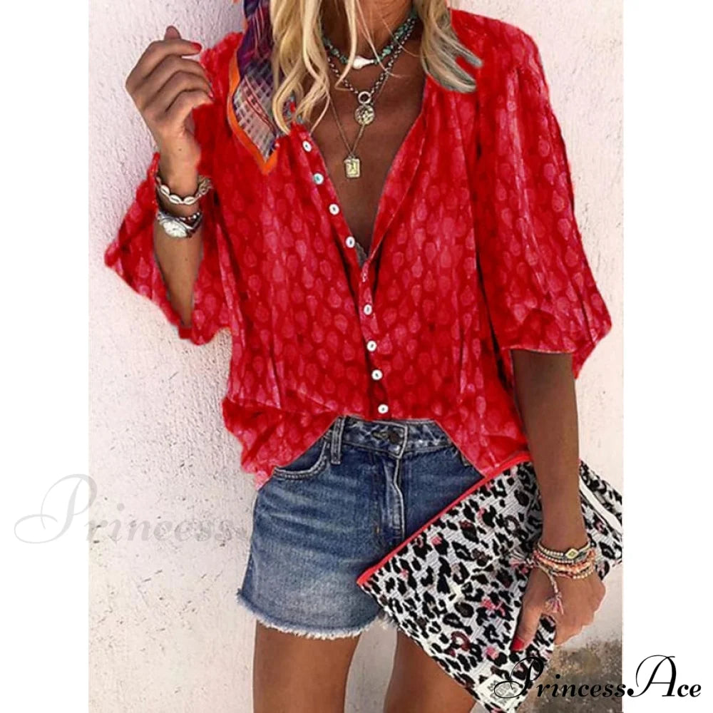 Women's Elegant Vintage Shirt Top Red __stock:200 clothes refund_fee:800 tops