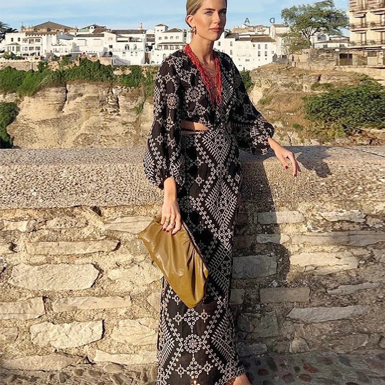 Vintage Ethnic Embroidery Boho Dress Black / S bohodress-250126