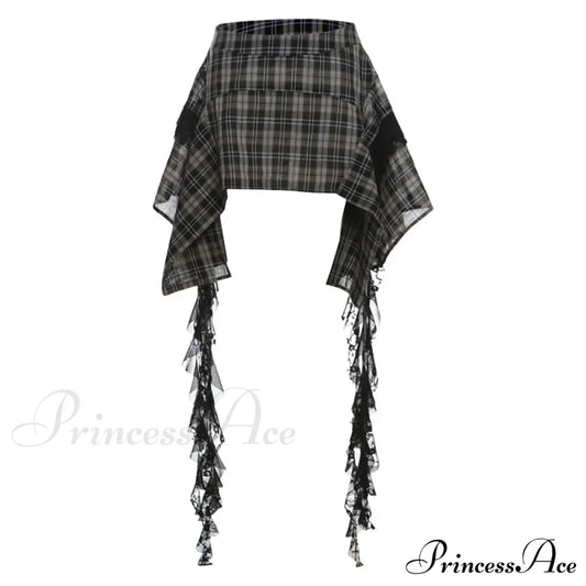 Vintage Fashion Women’s Irregular Plaid Ribbon Design 2024 Summer Trendy High Waist A-Line Mini