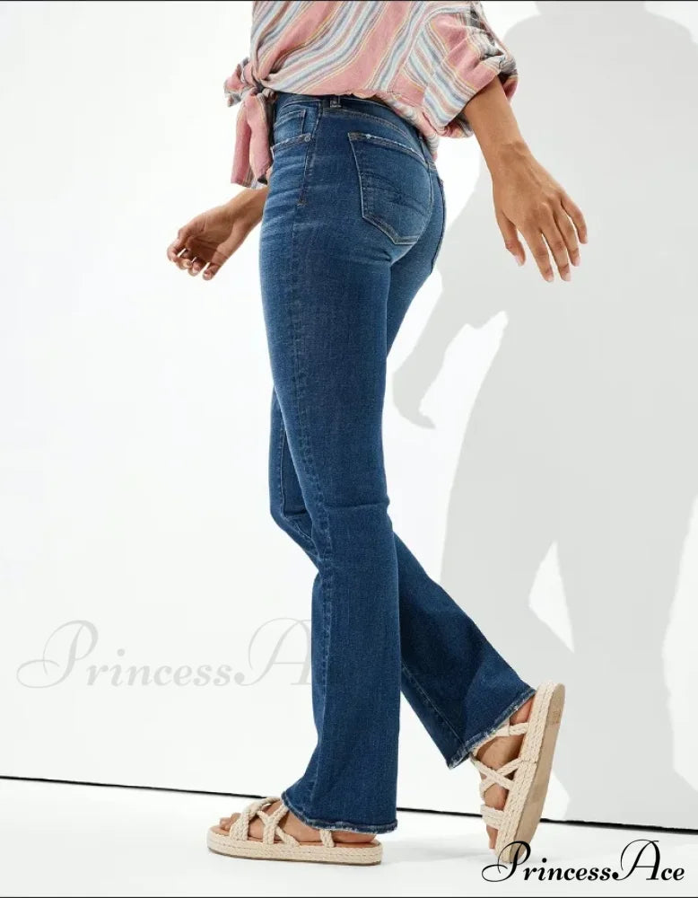 Vintage Flare Wide Leg High Waist Fashion Stretch Pocket Denim Jean