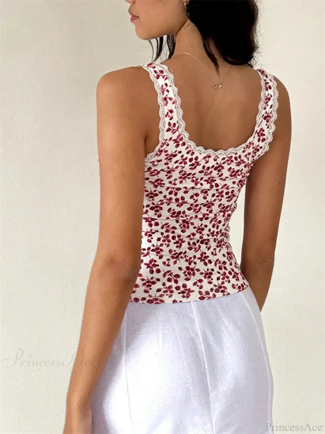 Vintage Floral Lace Trim Sleeveless Crop Top croptop-250126