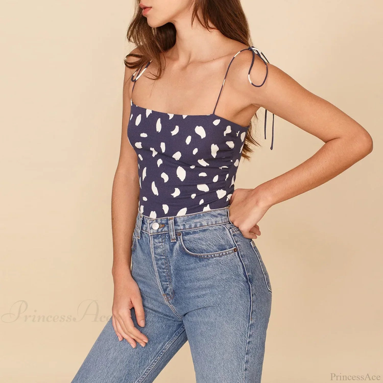 Vintage Floral Smocked Tie Strap Slim Fitted Crop Cami Top BLACK / S croptop-250126