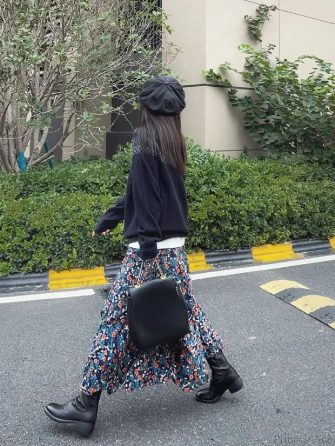 Vintage Flower Print High Waist Pleated Skirt skirt-250126