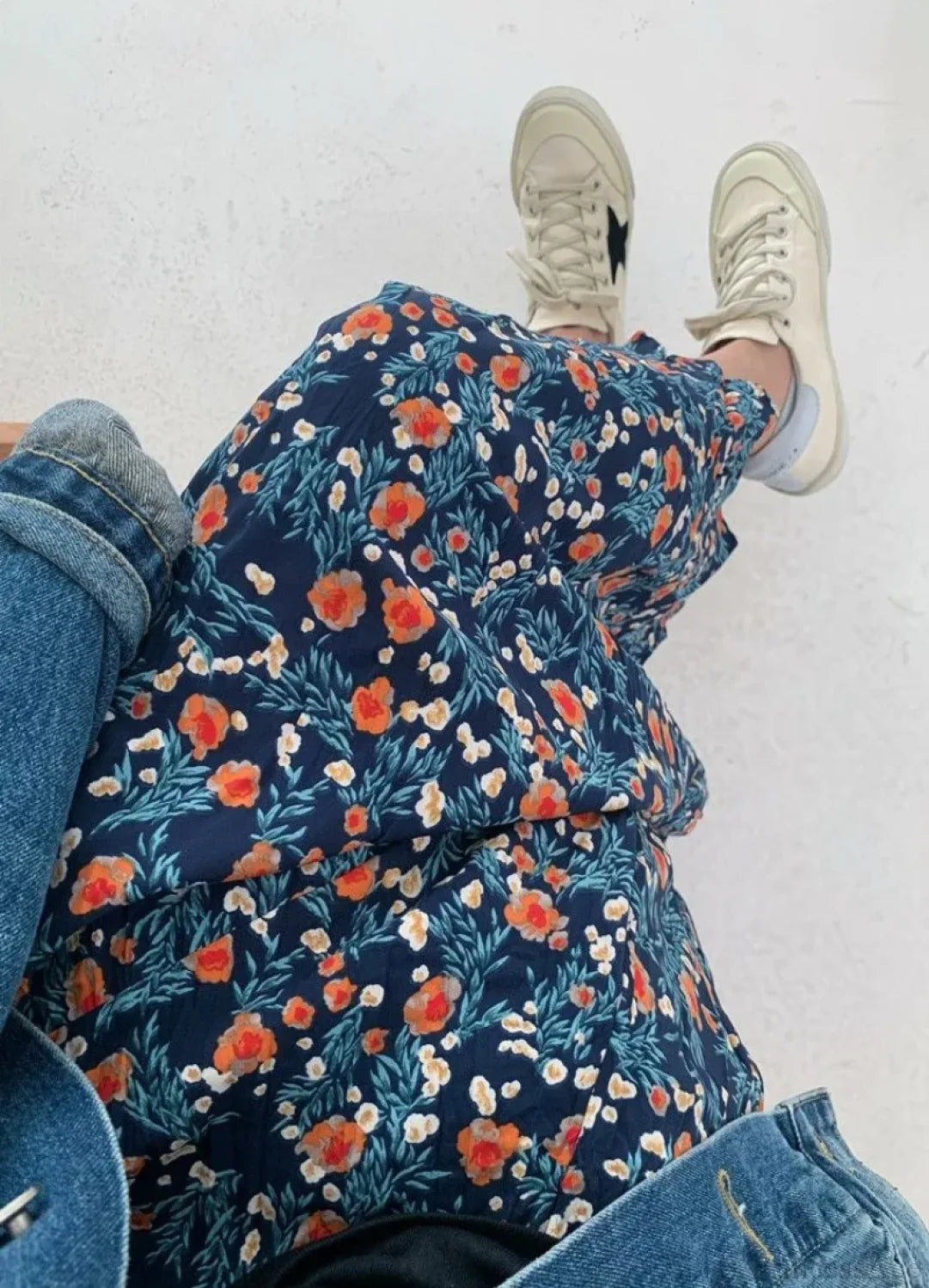 Vintage Flower Print High Waist Pleated Skirt skirt-250126