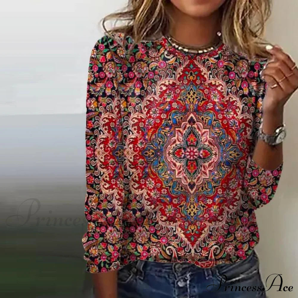 Vintage Flowered Ethnic Tee Blouses