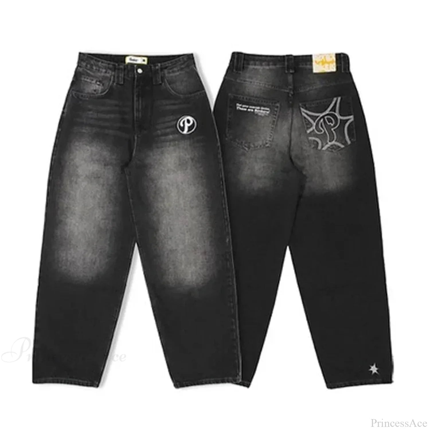 Vintage Gothic Cross Wings Stitched Pant Black4 / M