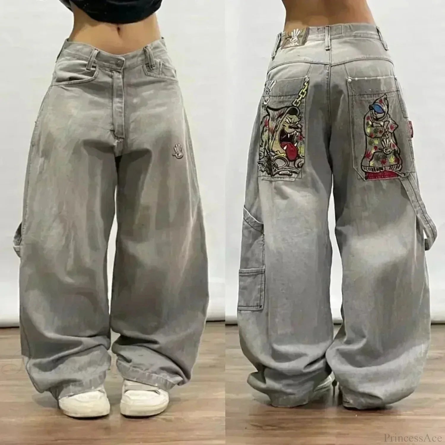 Vintage Gothic Cross Wings Stitched Pant grey / M