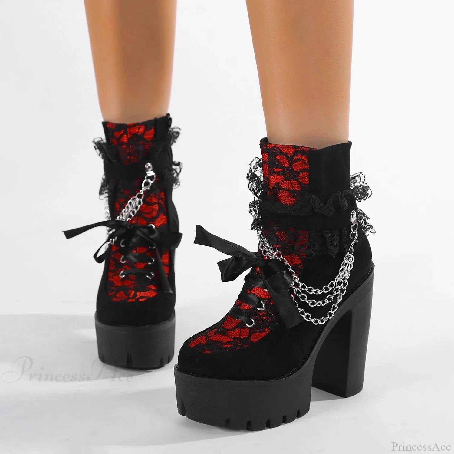 Vintage Gothic Lace Chunky Heel Boot