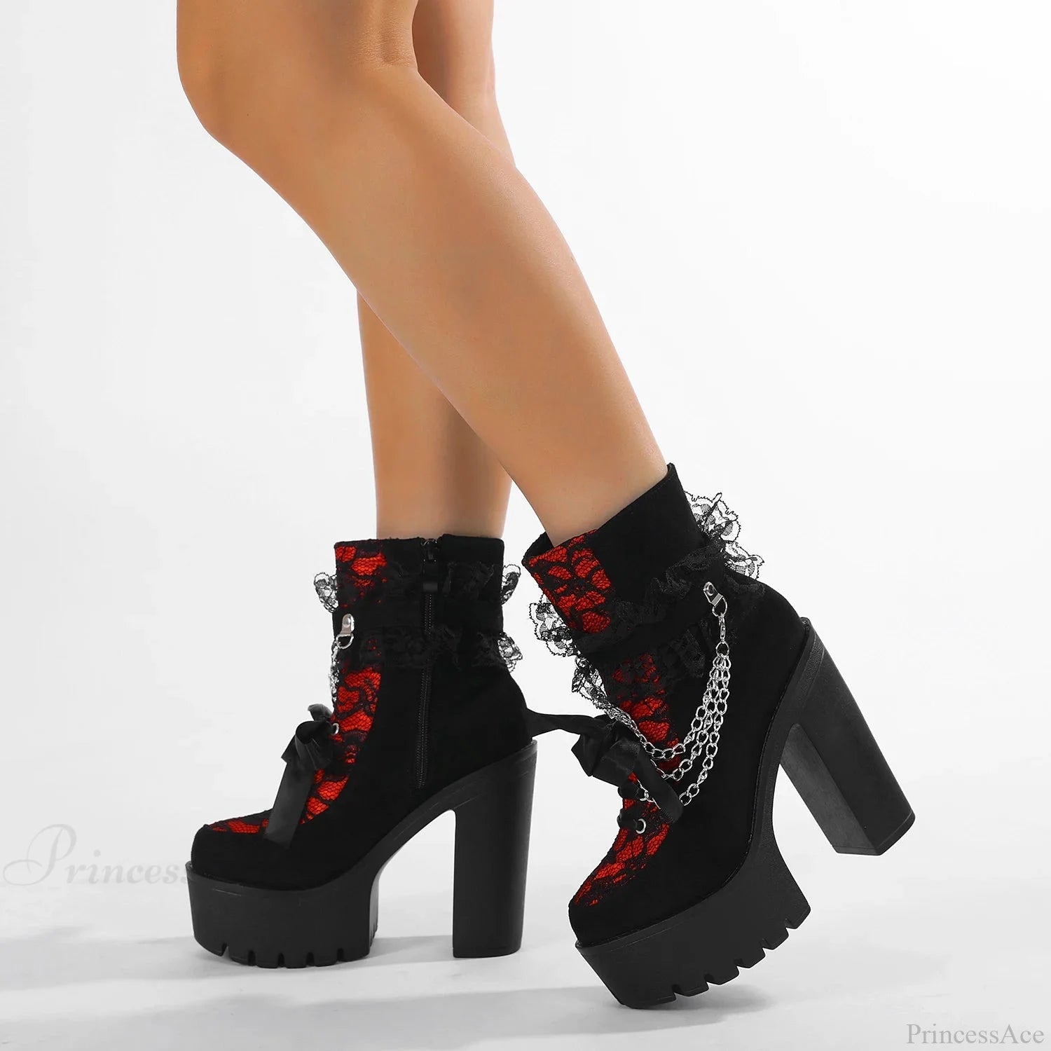 Vintage Gothic Lace Chunky Heel Boot