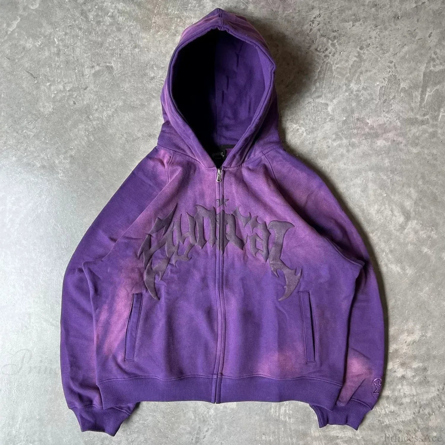 Vintage Gothic Printed Zipper Hoodie Purple / M