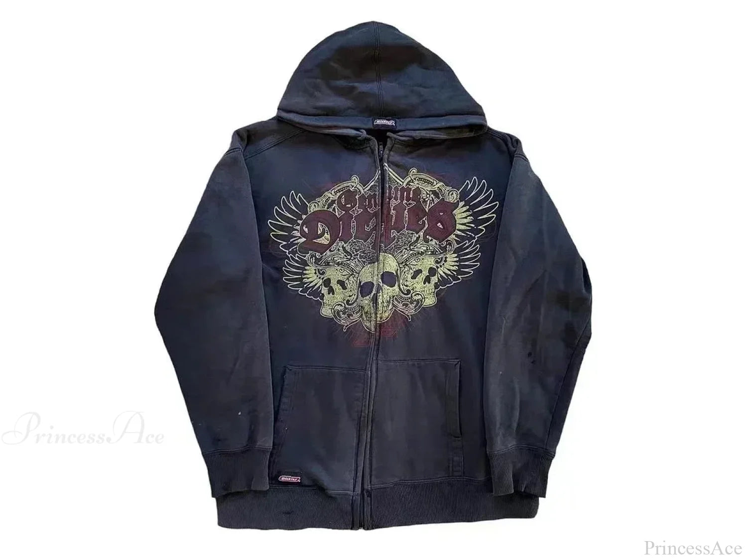 Vintage Gothic Skull Zip Up Hoodie