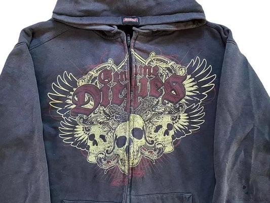 Vintage Gothic Skull Zip Up Hoodie
