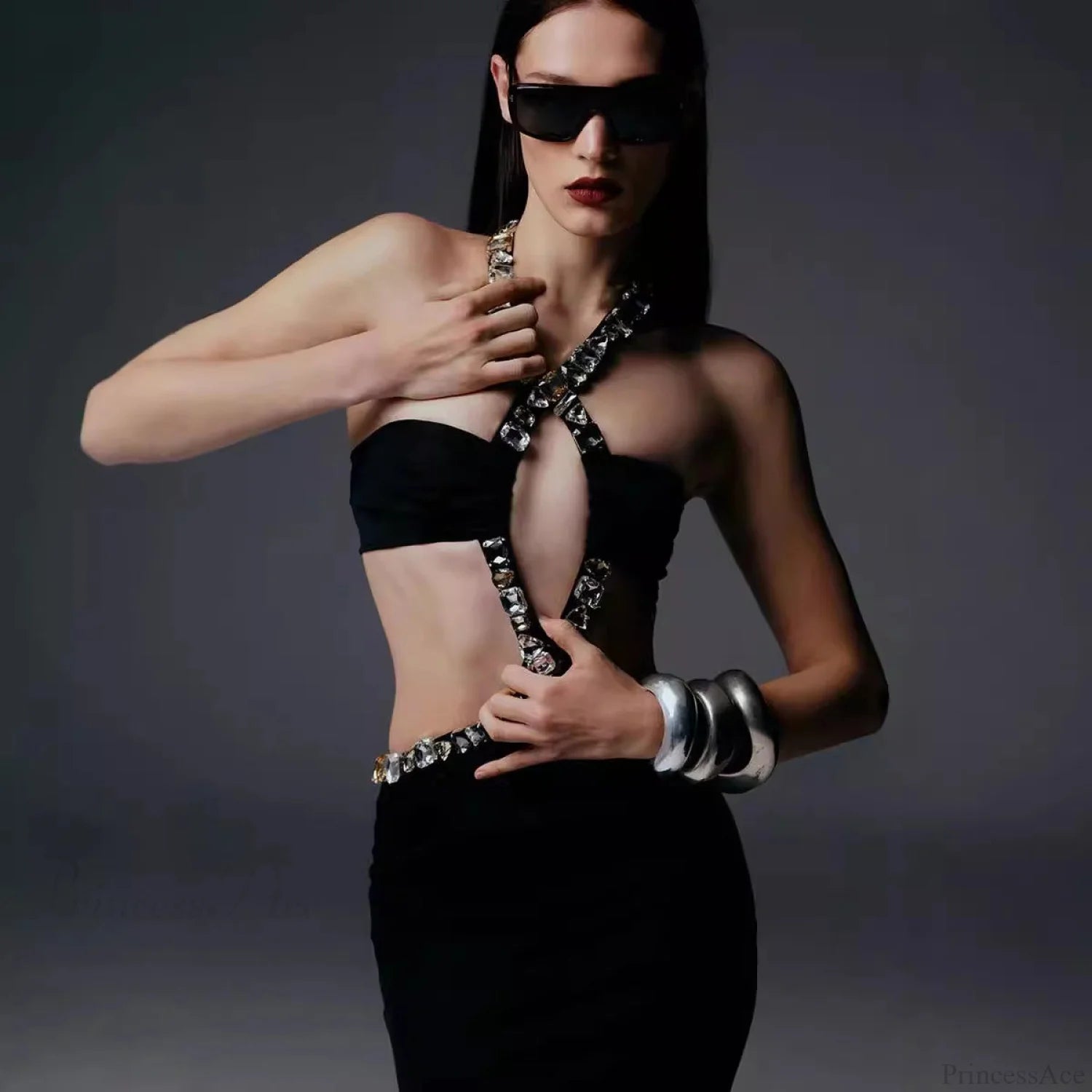 Vintage Gothic Strapless Bodycon Beaded Prom Dress promdress-250223