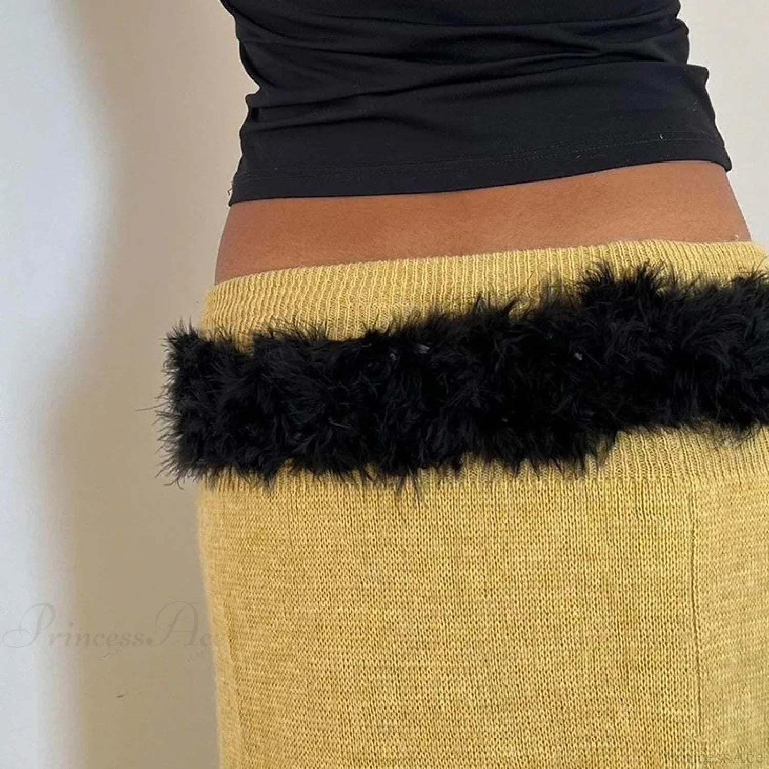 Vintage Gothic Synthetic Leather Patchwork False Hair 2000s Belt Black / 105CM