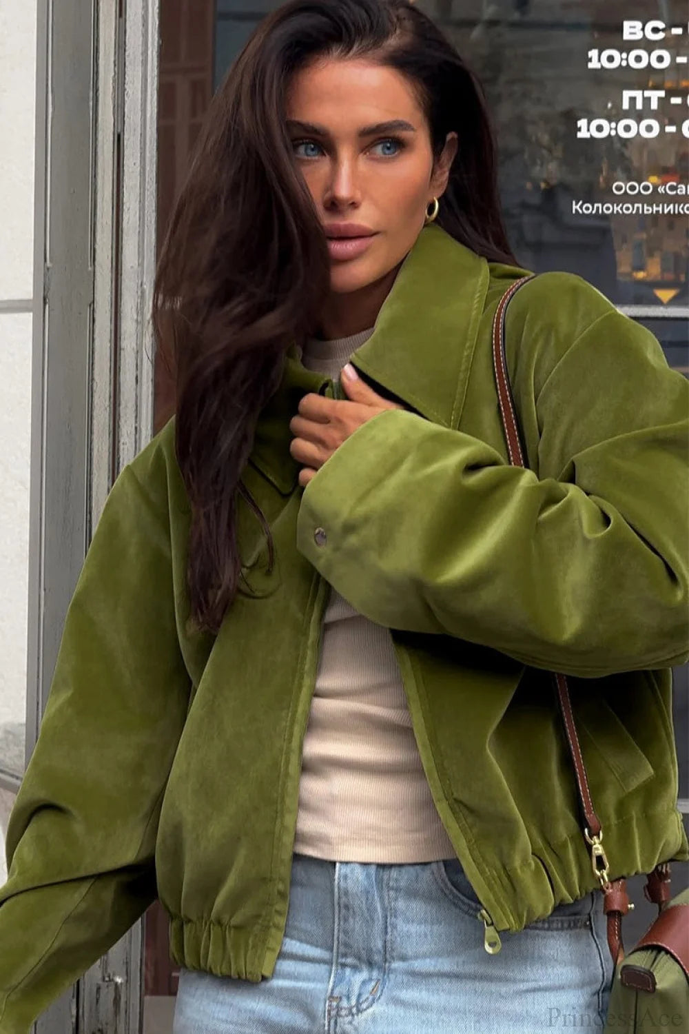 Vintage Green Velvet Loose Baseball Lapel Jacket