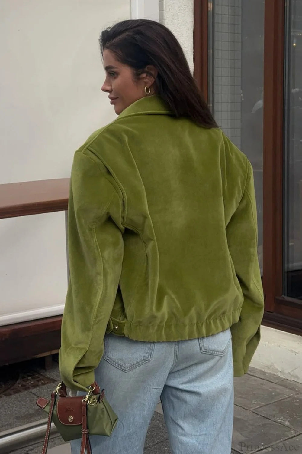Vintage Green Velvet Loose Baseball Lapel Jacket