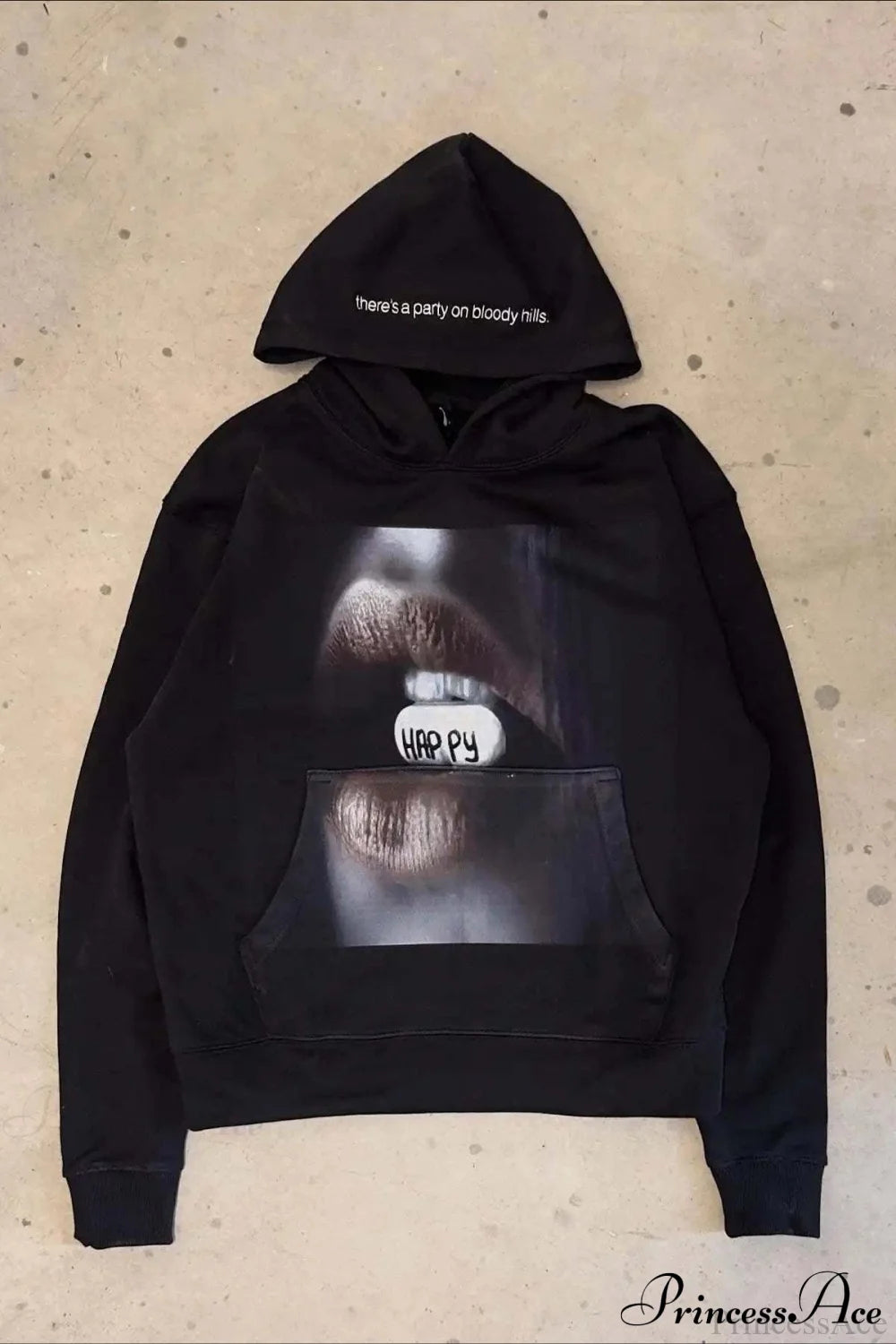 Vintage Harajuku Graphic Print Trendy Hoodie Black / S