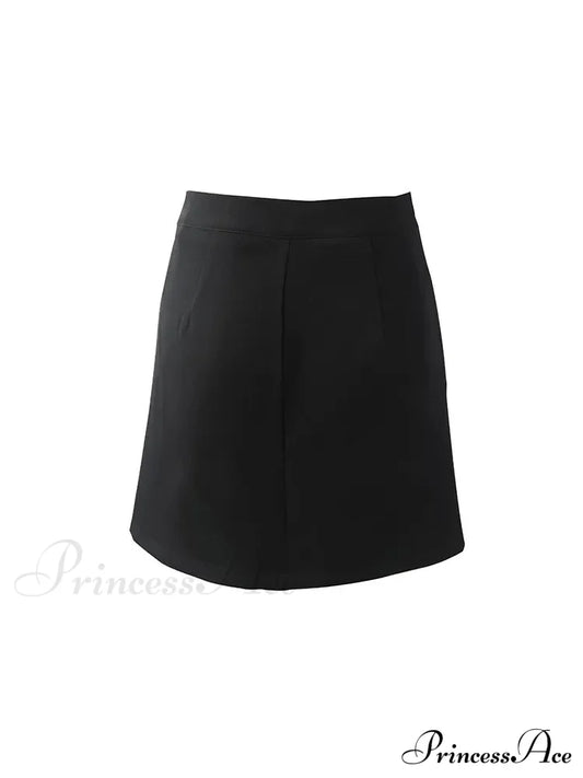Vintage High Waist Slim Safe Front Slit Knit Korean A-Line Trendy Mini Skirt