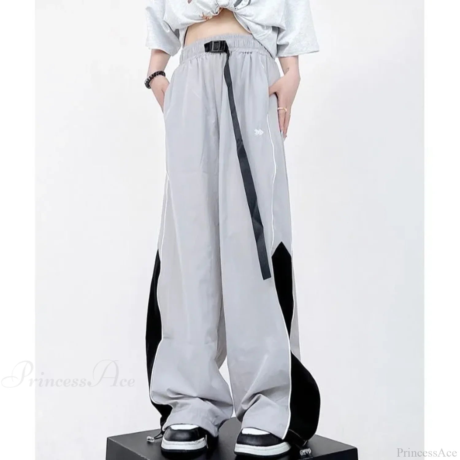 Vintage Jogging Sweatpants Wide Leg Pants white / S