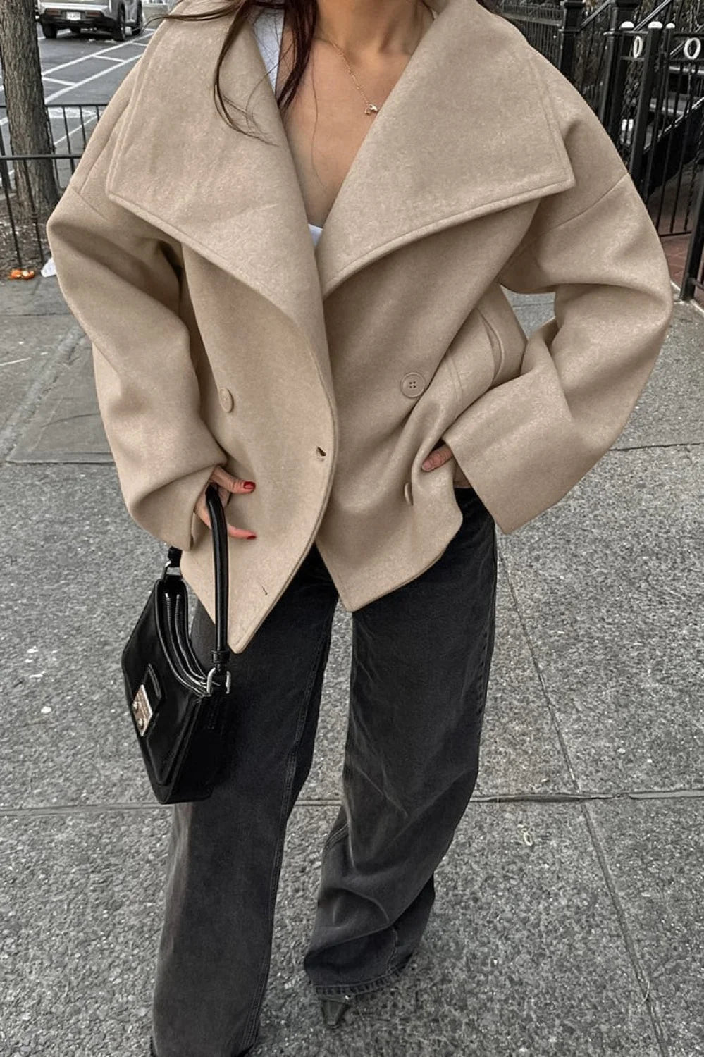 Vintage Khaki Double Breasted Thickened Wool Blend Coat