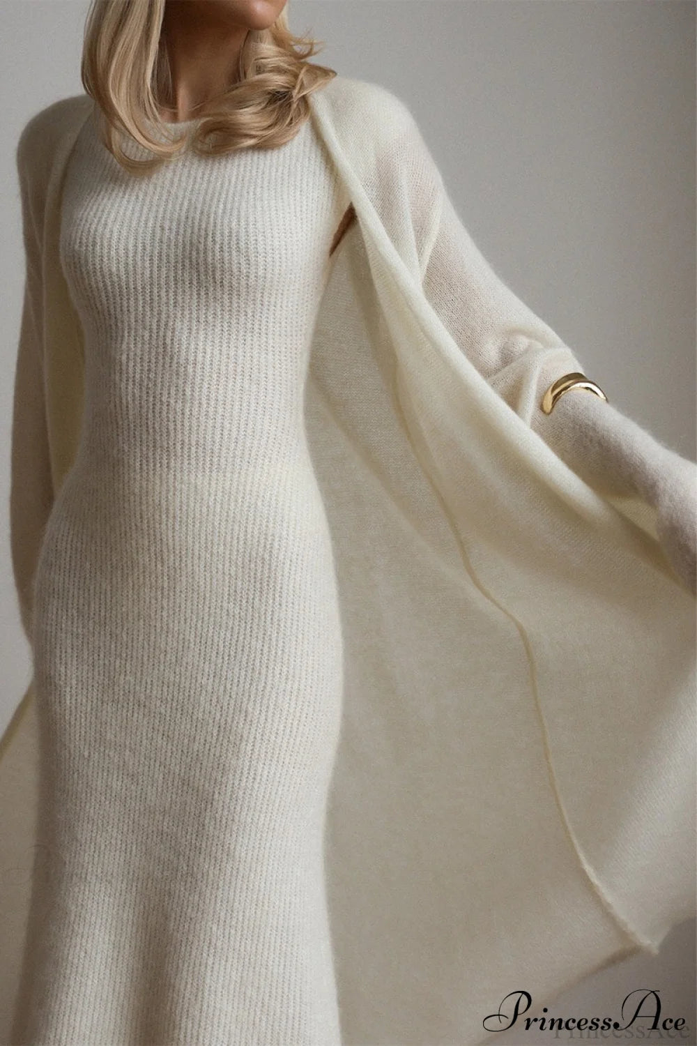 Vintage Knit Cardigan and Sleeveless Dress Two Piece Set