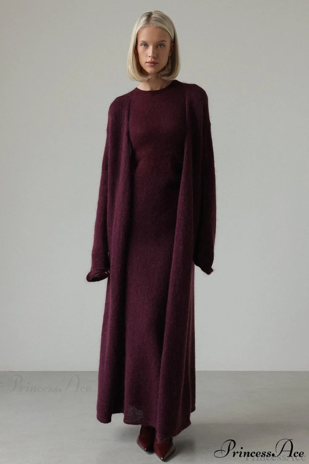 Vintage Knit Cardigan and Sleeveless Dress Two Piece Set