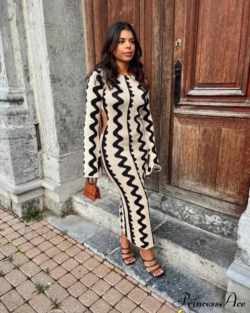 Vintage Knitted Long Sleeve Maxi Dress