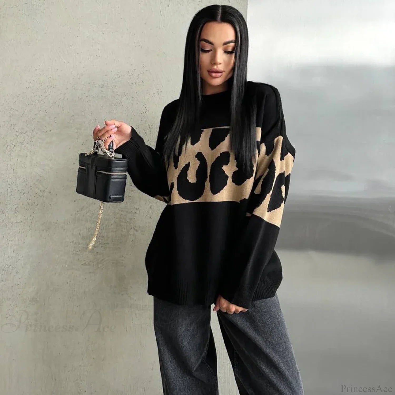 Vintage Leopard Print Loose Oversized Sweater