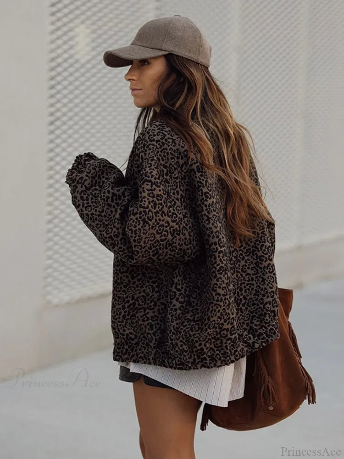 Vintage Leopard Print Zipper Coat