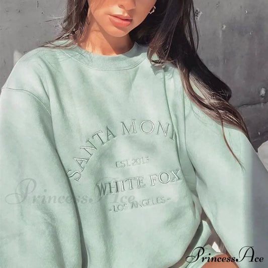 Vintage Letters Embroidered Crewneck Hoody Pullover