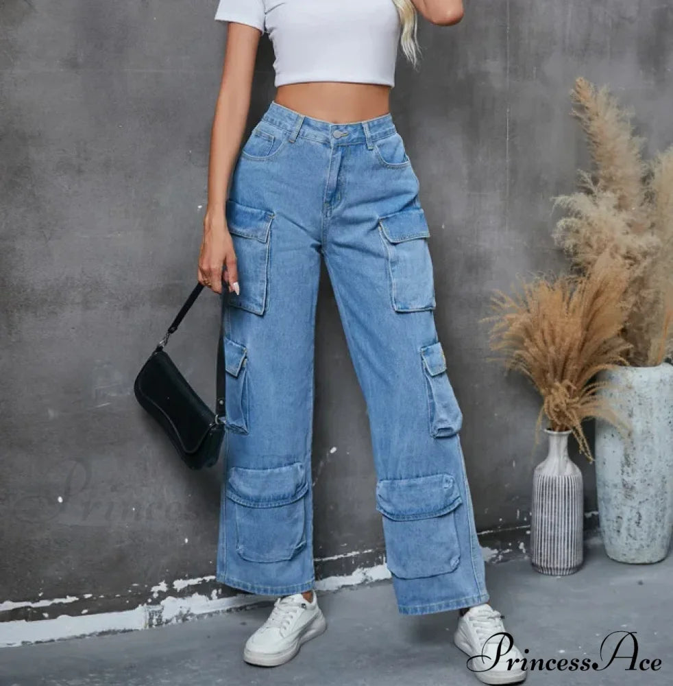 Vintage Loose Casual Middle Waist Hip Hop Straight Baggy Denim Jean