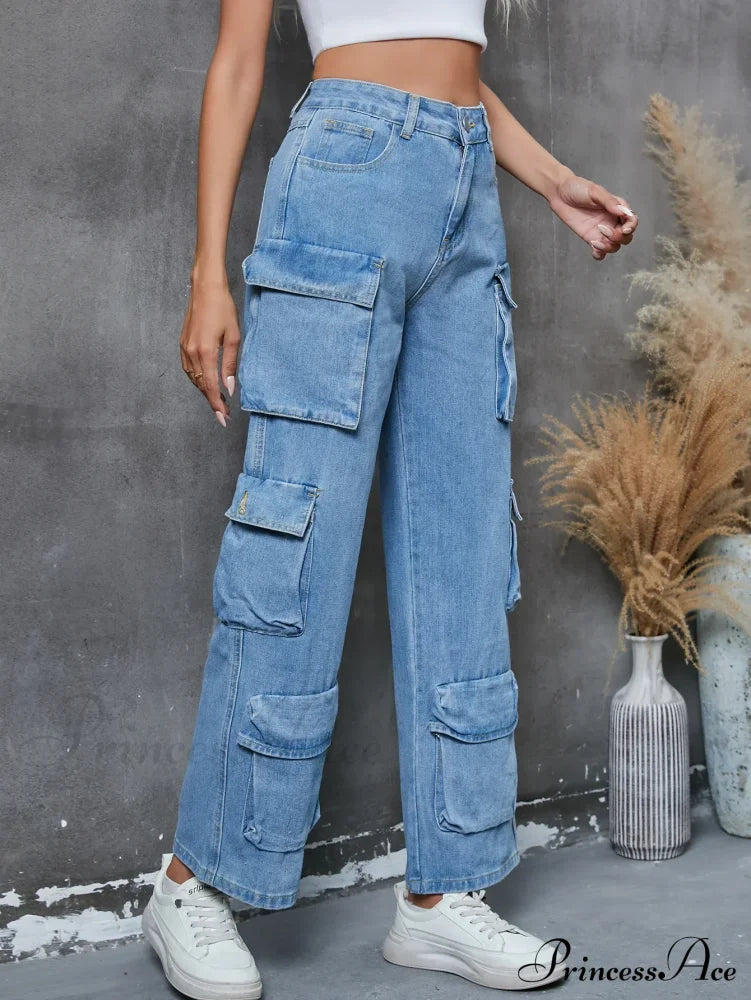 Vintage Loose Casual Middle Waist Hip Hop Straight Baggy Denim Jean