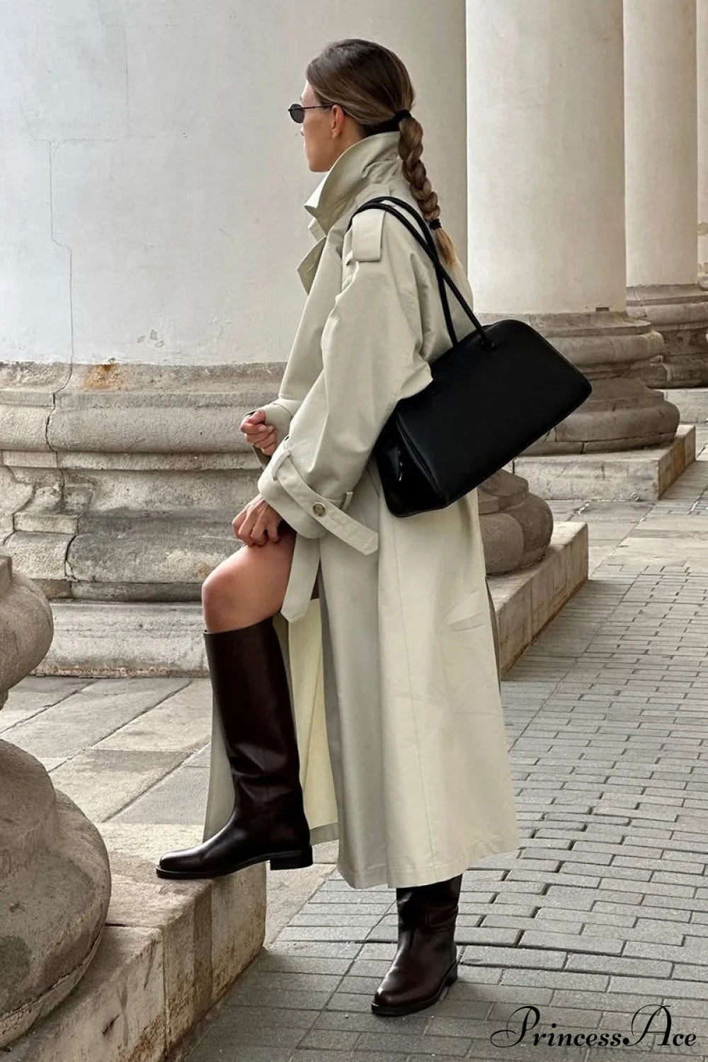 Vintage Loose Long Belted Waist Trench Overcoat