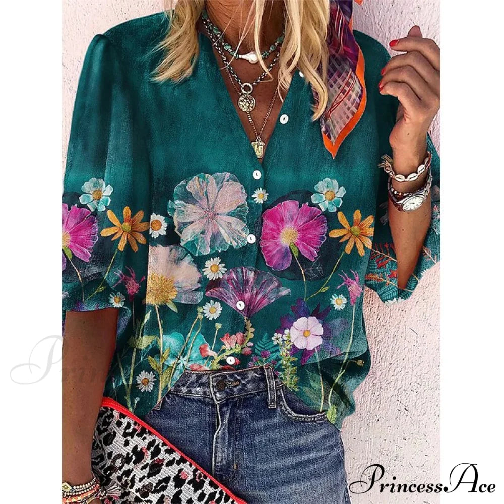 Vintage Loose Peacock Print Shirt