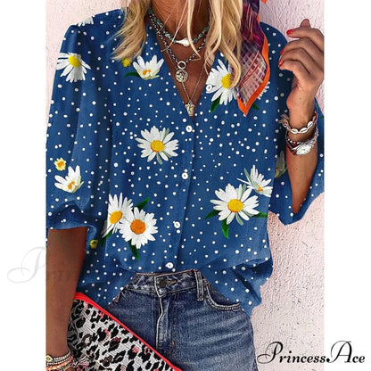 Vintage Loose Stamens Print Blouses 13 / S