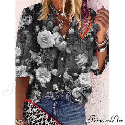 Vintage Loose Stamens Print Blouses