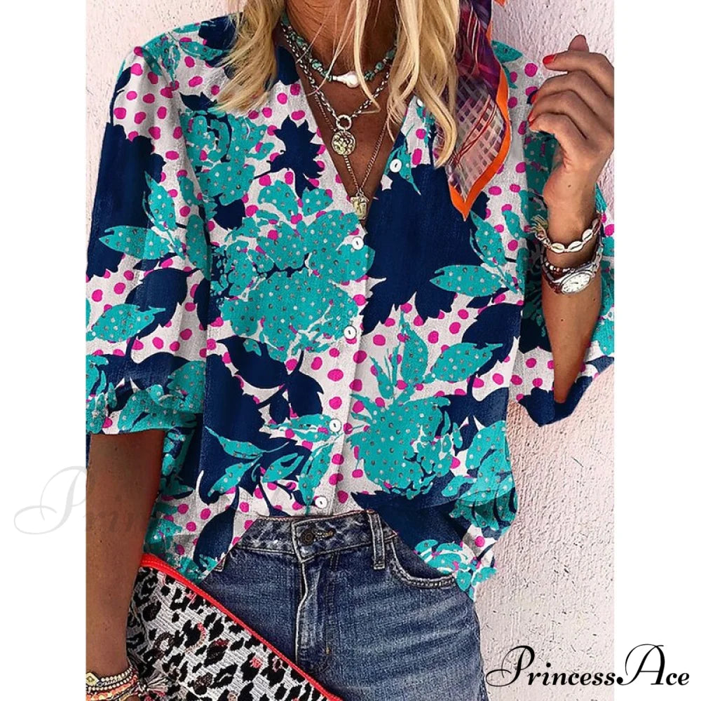 Vintage Loose Stamens Print Blouses