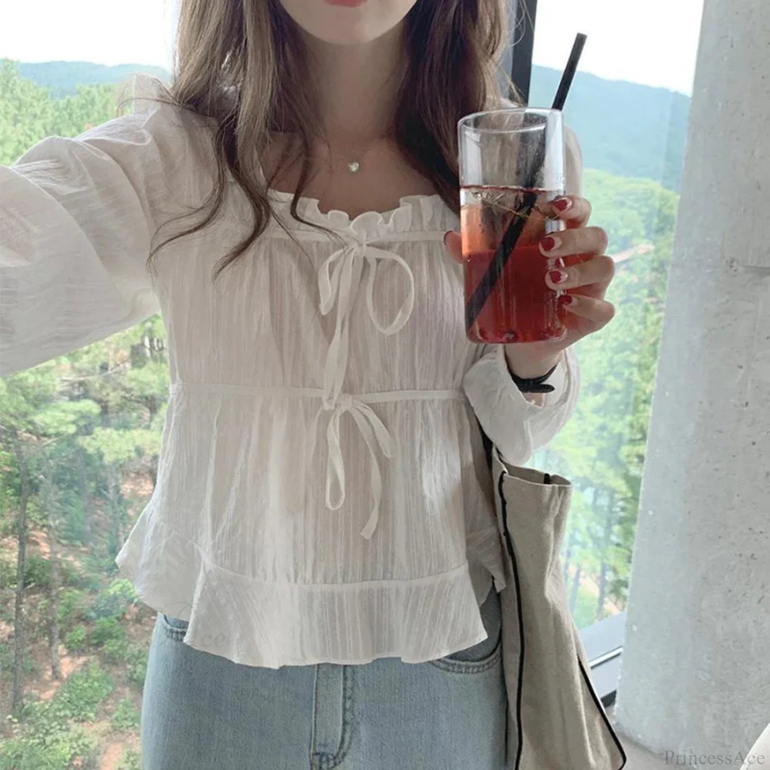 Vintage Loose White Ruffled Long Sleeve Blouse blouse-250126