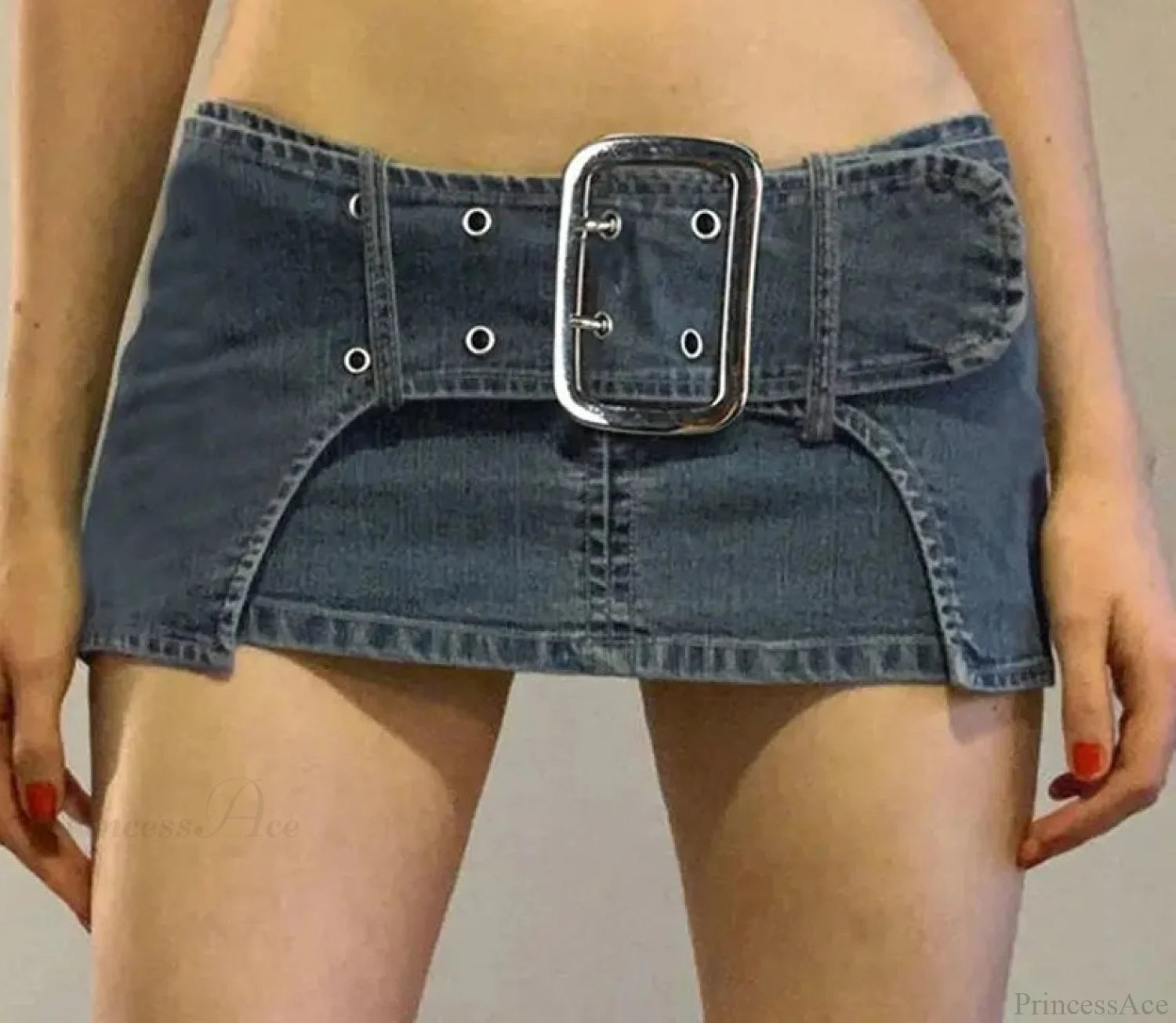 Vintage Metal Buckle Denim Skirt skirts-250223