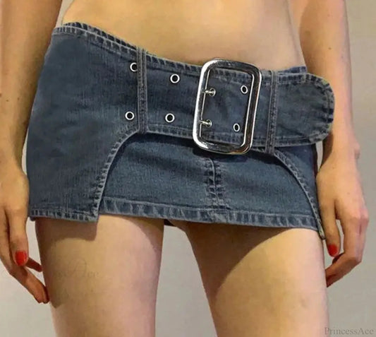 Vintage Metal Buckle Denim Skirt skirts-250223