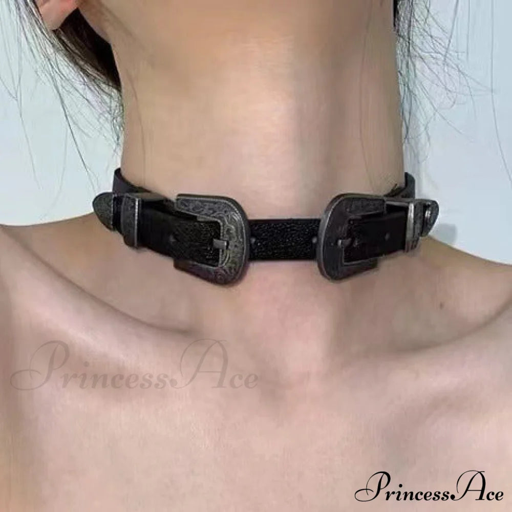 Vintage Metal Leather Y2K Punk Cool Gender-Neutral Choker Necklace Halloween