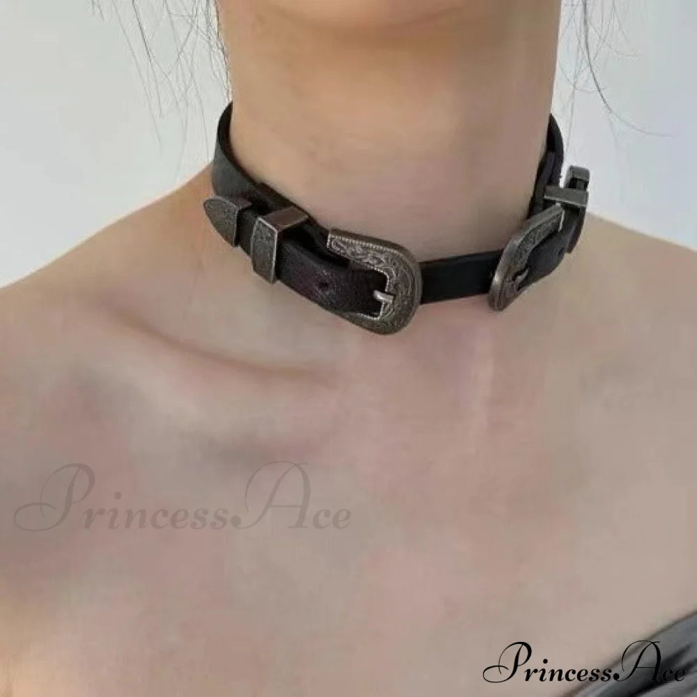 Vintage Metal Leather Y2K Punk Cool Gender-Neutral Choker Necklace Halloween