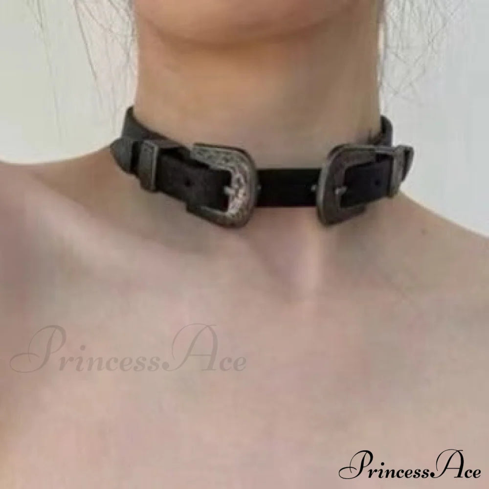 Vintage Metal Leather Y2K Punk Cool Gender-Neutral Choker Necklace Halloween