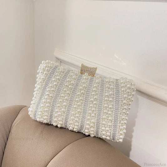 Vintage Pearl Diamond Evening Clutch Wedding Shoulder Bag Pearl / 20X13X5cm clutchbag-250126
