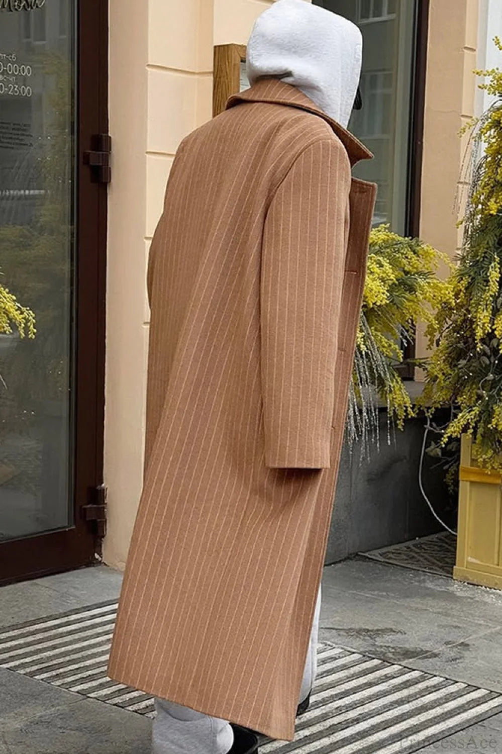 Vintage Pinstripe Notched Collar Wool Blend Overcoat