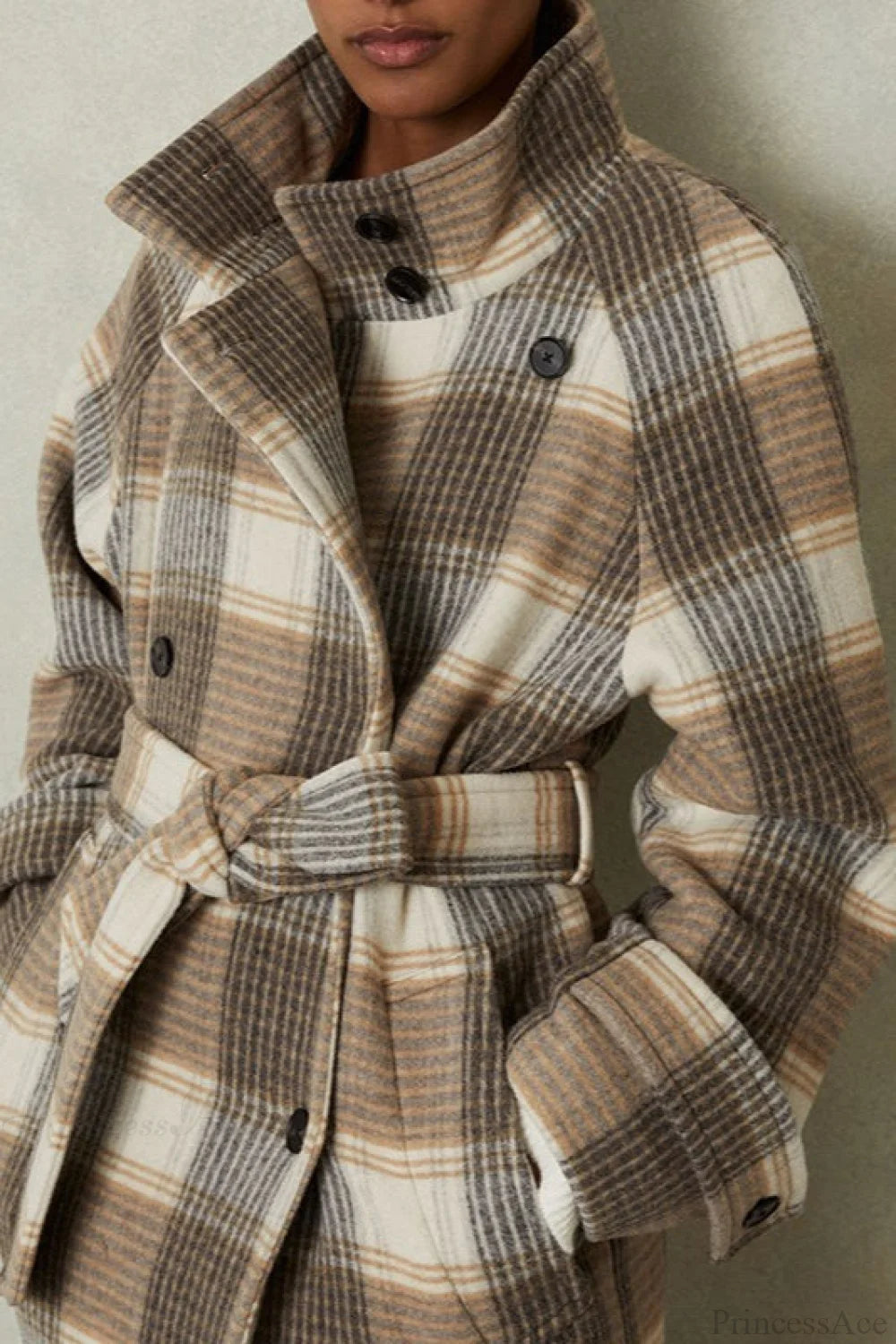 Vintage Plaid Belted Wool Coat
