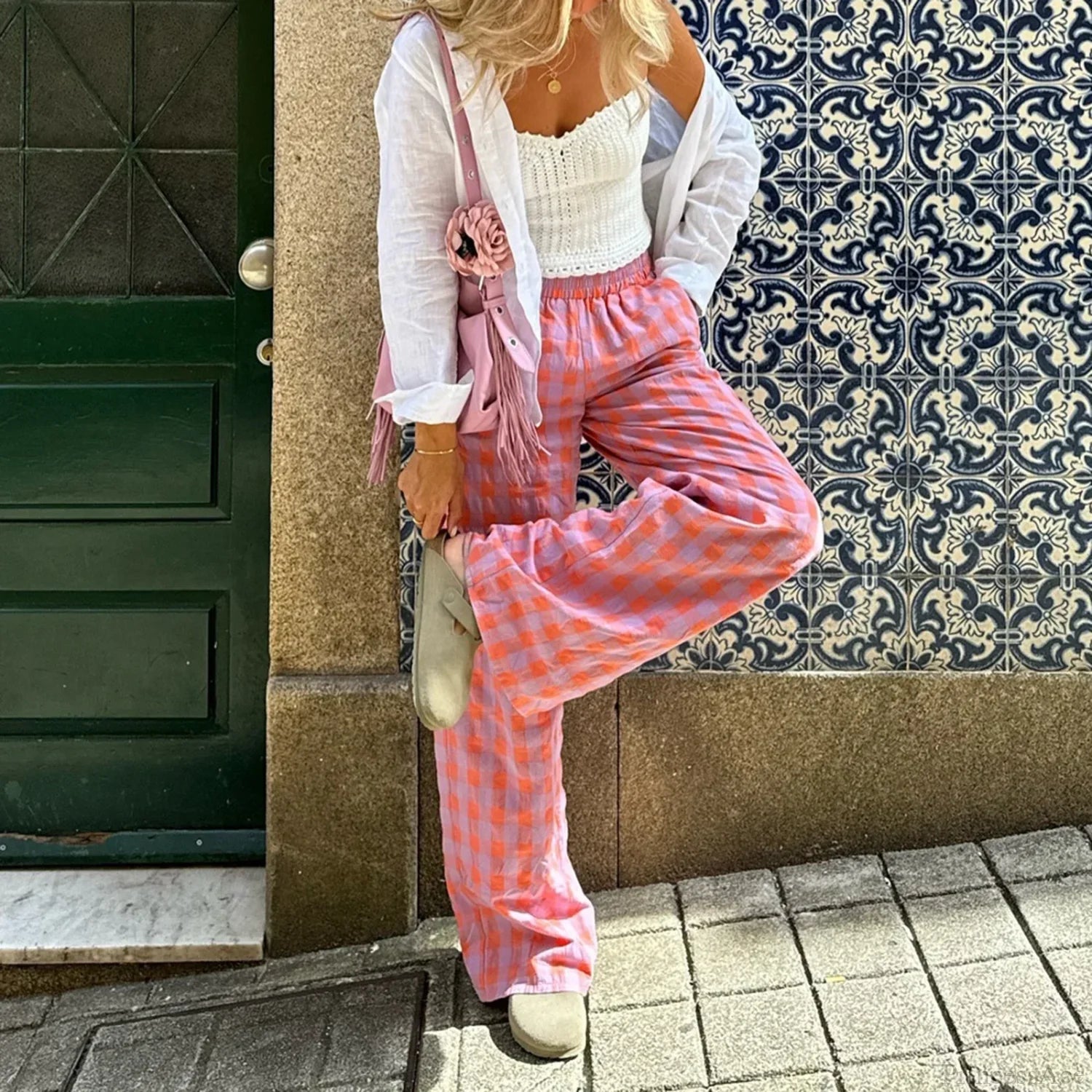 Vintage Plaid High Waist Loose Casual Aesthetic Pant pant-250223