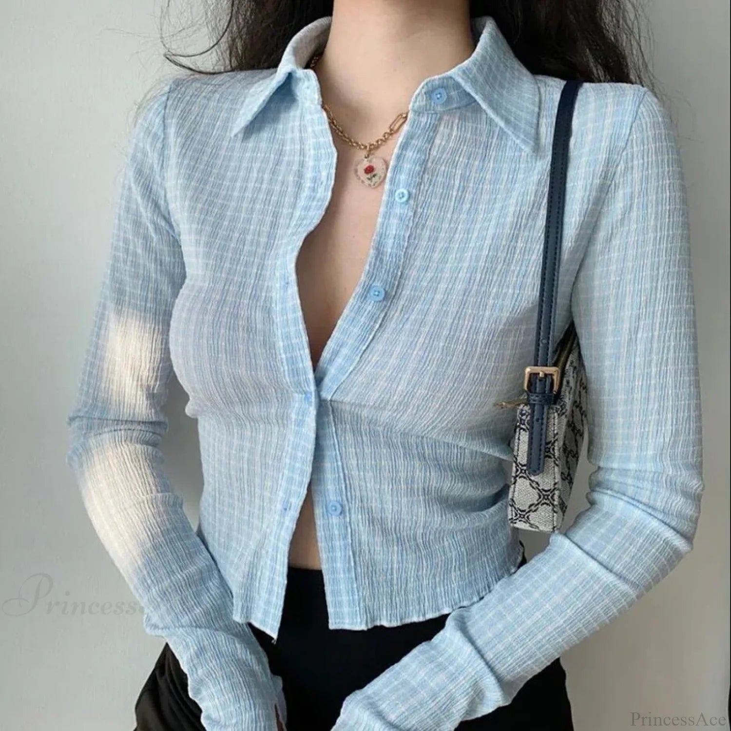 Vintage Plaid Long Sleeve Blouse blouse-250223