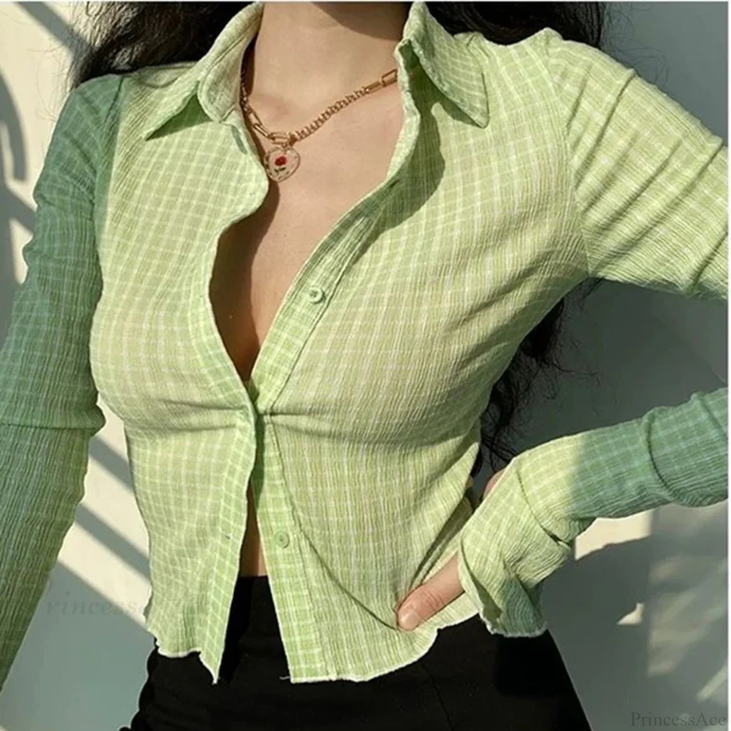 Vintage Plaid Long Sleeve Blouse blouse-250223
